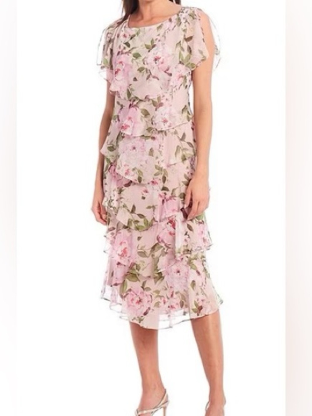 SLNY Floral Tiered Dress